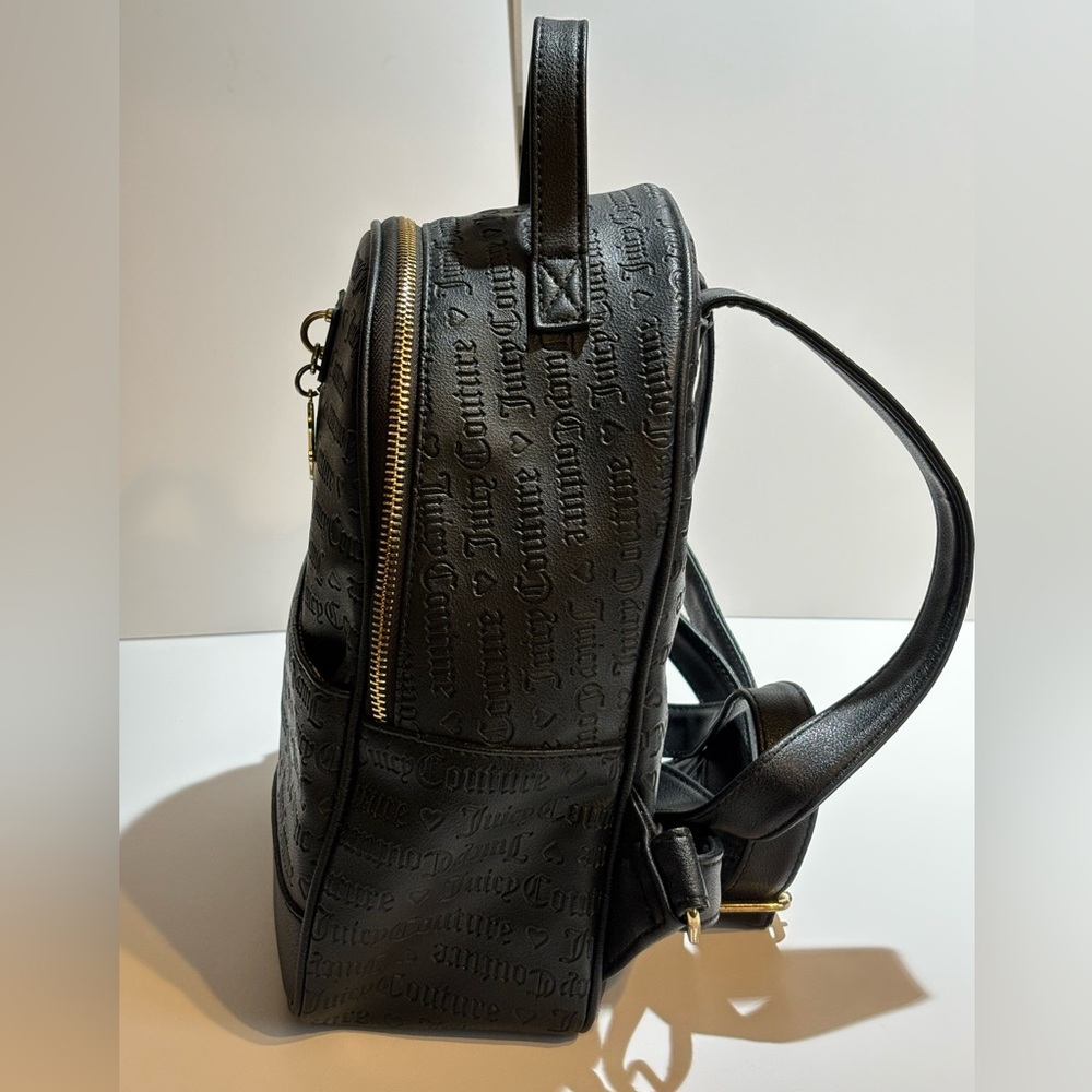 Juicy Couture Black Embossed Mini Backpack Gold Charm – 11 in - Picture 3 of 9